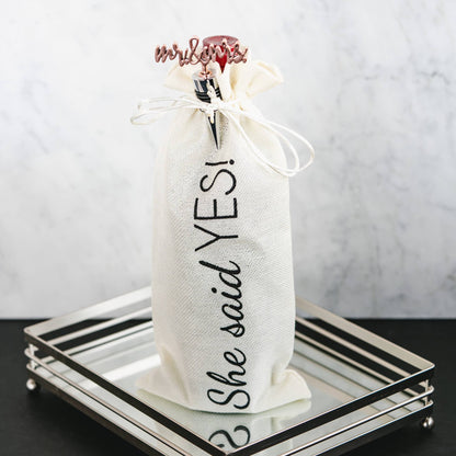 She Said Yes - 13.5" Wine Gift Bag Set