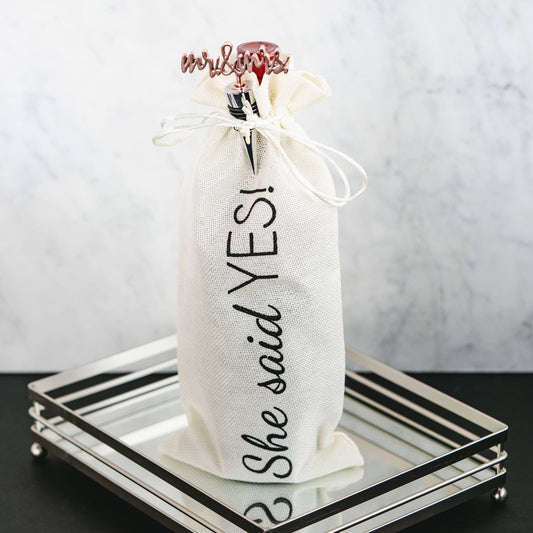 She Said Yes - 13.5" Wine Gift Bag Set