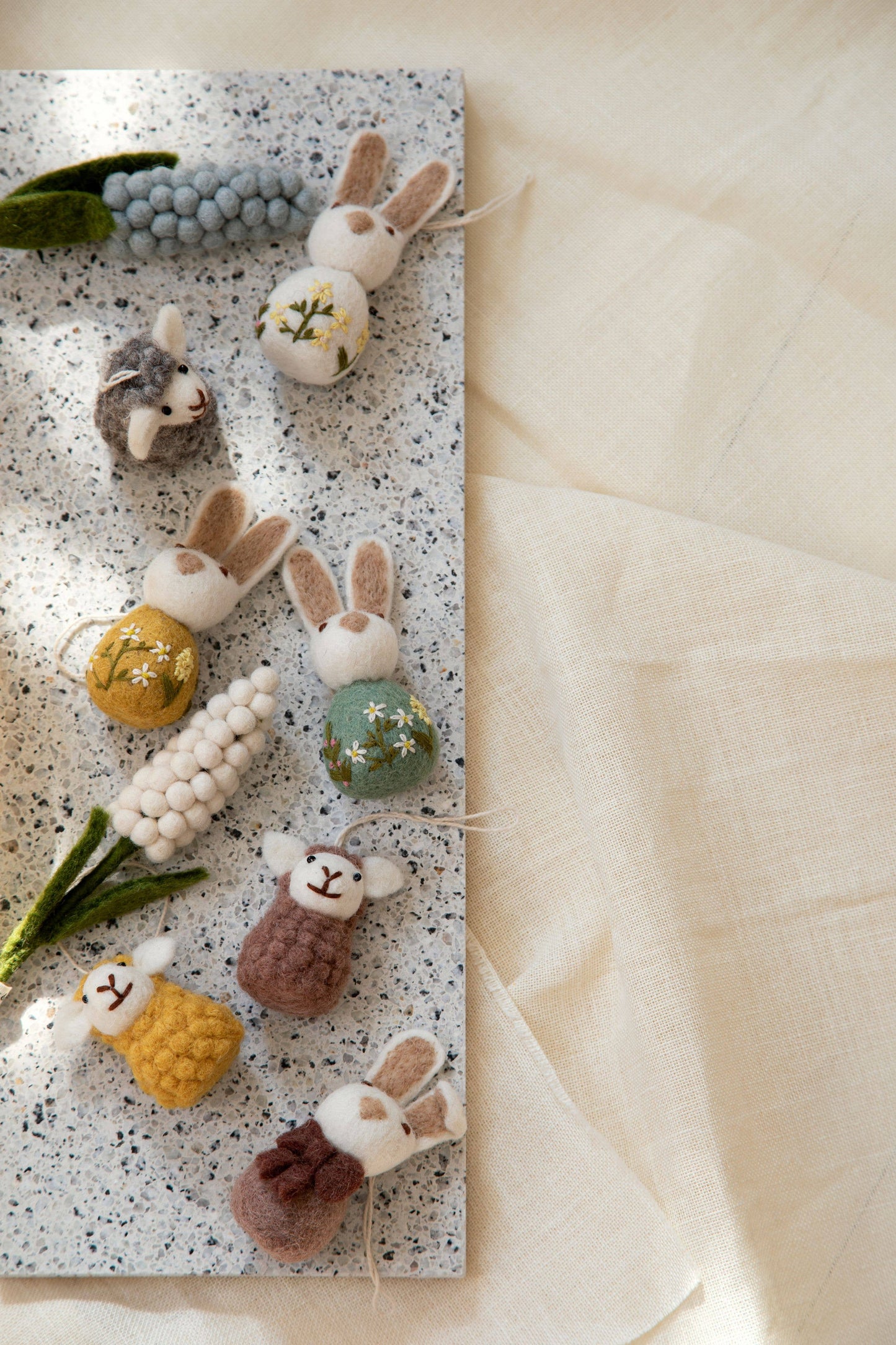 Small Bunny with Flower Embroidery - Green