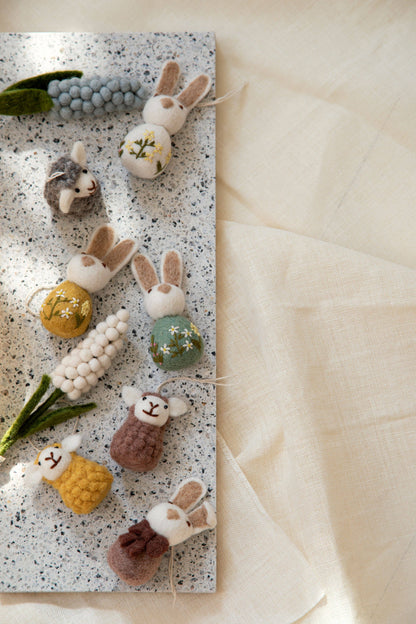 Small Bunny with Flower Embroidery - Green