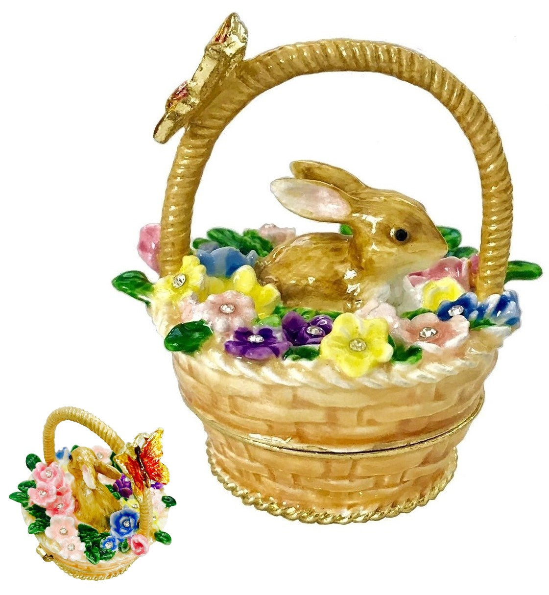 White Bunny in a Basket Trinket Box