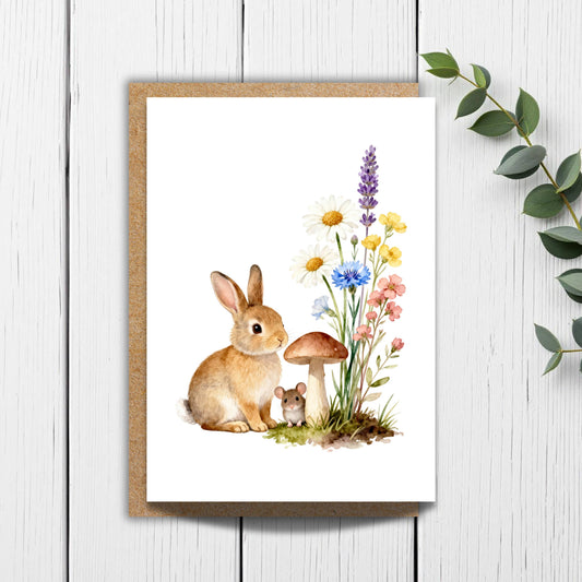 Woodland Bunny & Mouse Wildflower Greeting Card