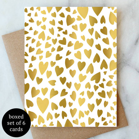 Gold Hearts Greeting Card - Box Set of 6 | Love Friendship