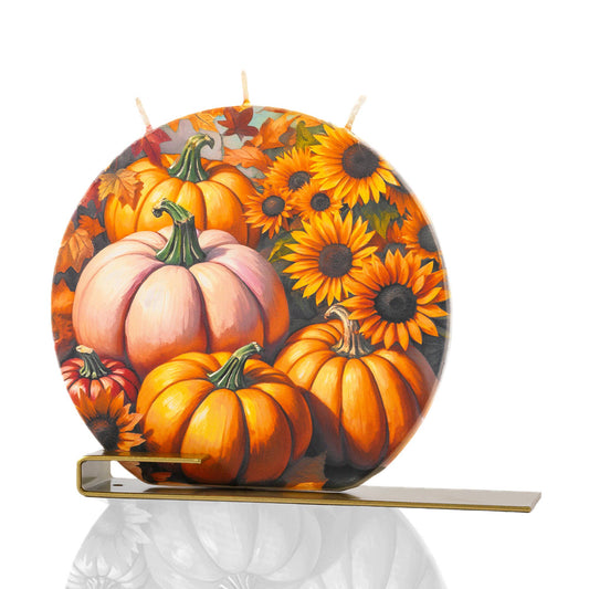 Flat Handmade Candle, Round - Colorful Pumpkins