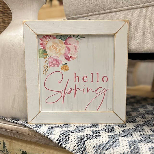 Hello Spring Flowers- Floral- Pink- Entry- Wall Sign