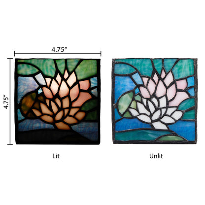4.75"W Blue Lotus Pond Stained Glass Candle Holder