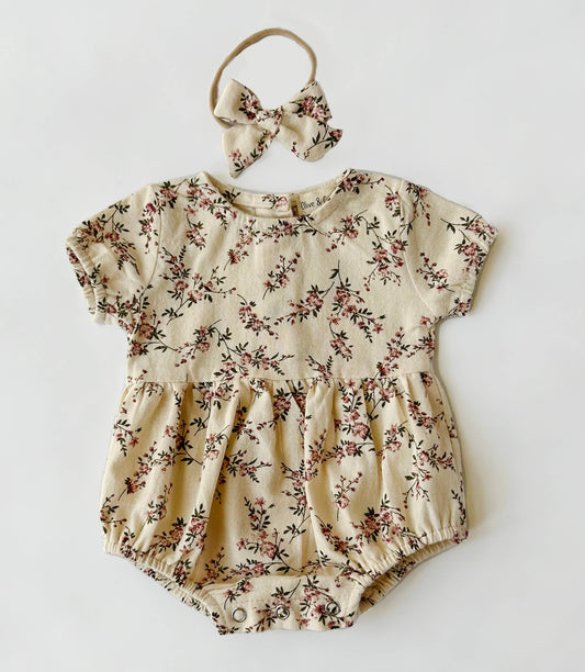 Baby Girls Floral Cotton Bubble Romper Dressy Anessa w/ BOW