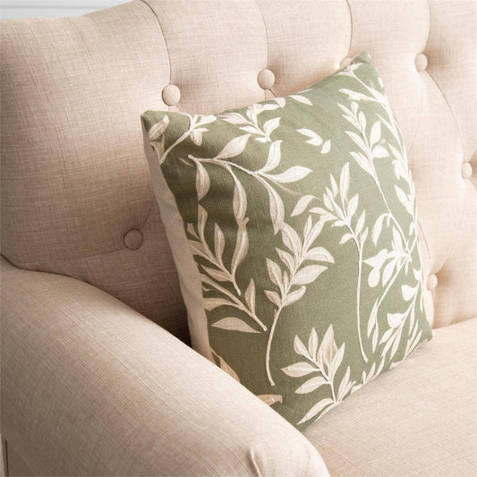 Pillow - Embroidered Leafy Green