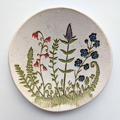 Pottery Dish Bowl - Lg Wildflower Scene