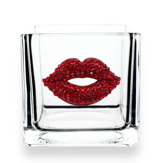 Red Lips Jeweled 4x4 Candle Holder Vase