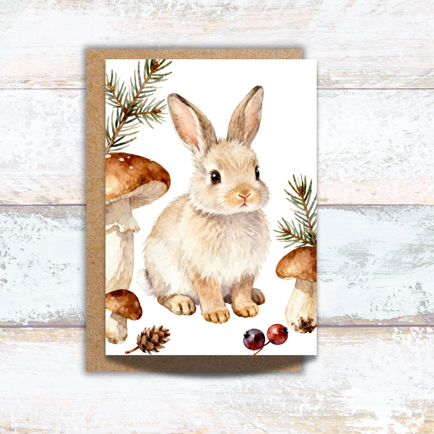 Woodland Bunny with Mushrooms Card
