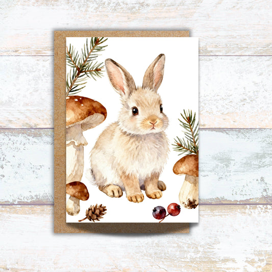 Woodland Bunny with Mushrooms Card