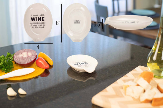 Cook With Wine 6 x 4 in Ceramic Oval Countertop Spoon Rest