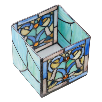 4.75"H Ilsa Blue Flourishes Stained Glass Candle Holder
