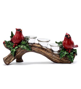 Candle Holder with 2 Red Cardinals
