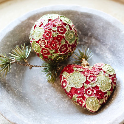 3.5" Beaded Petals Heart Orn (Red/Citron)