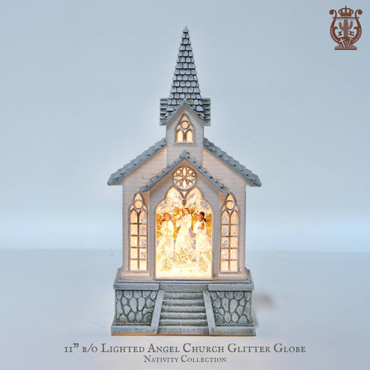 11" B/O Lighted Angel Church Glitter Globe - Nativity Decor