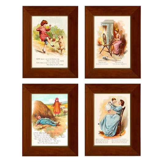 Framed Nursery Rhyme Vintage Children's Book Illustrations