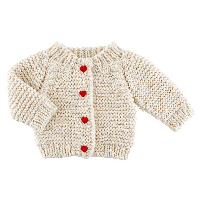 Cozy Knit Sweater - Heart Buttons 0-6 Mo