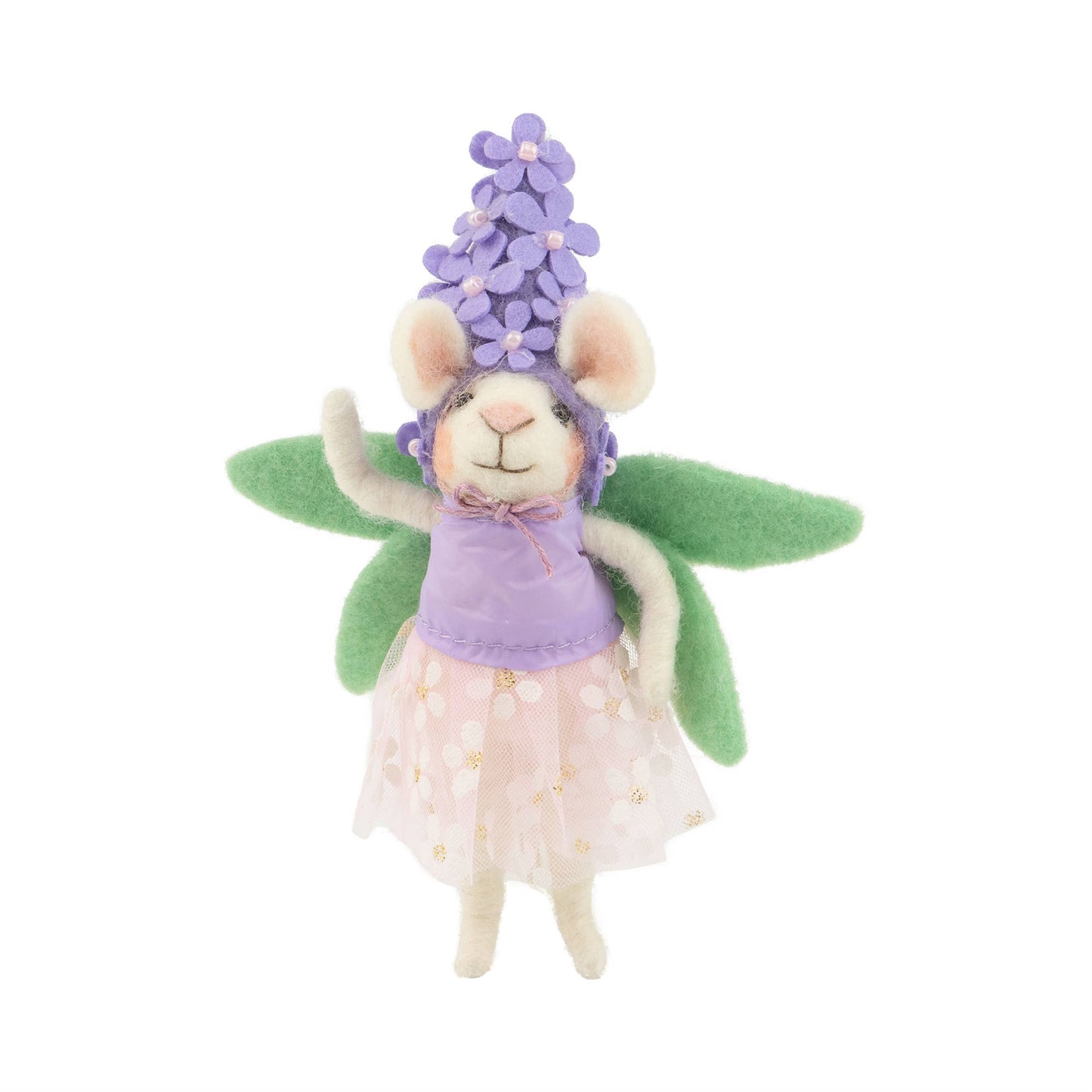 Lilac mouse ornament with floral hat and tulle skirt
