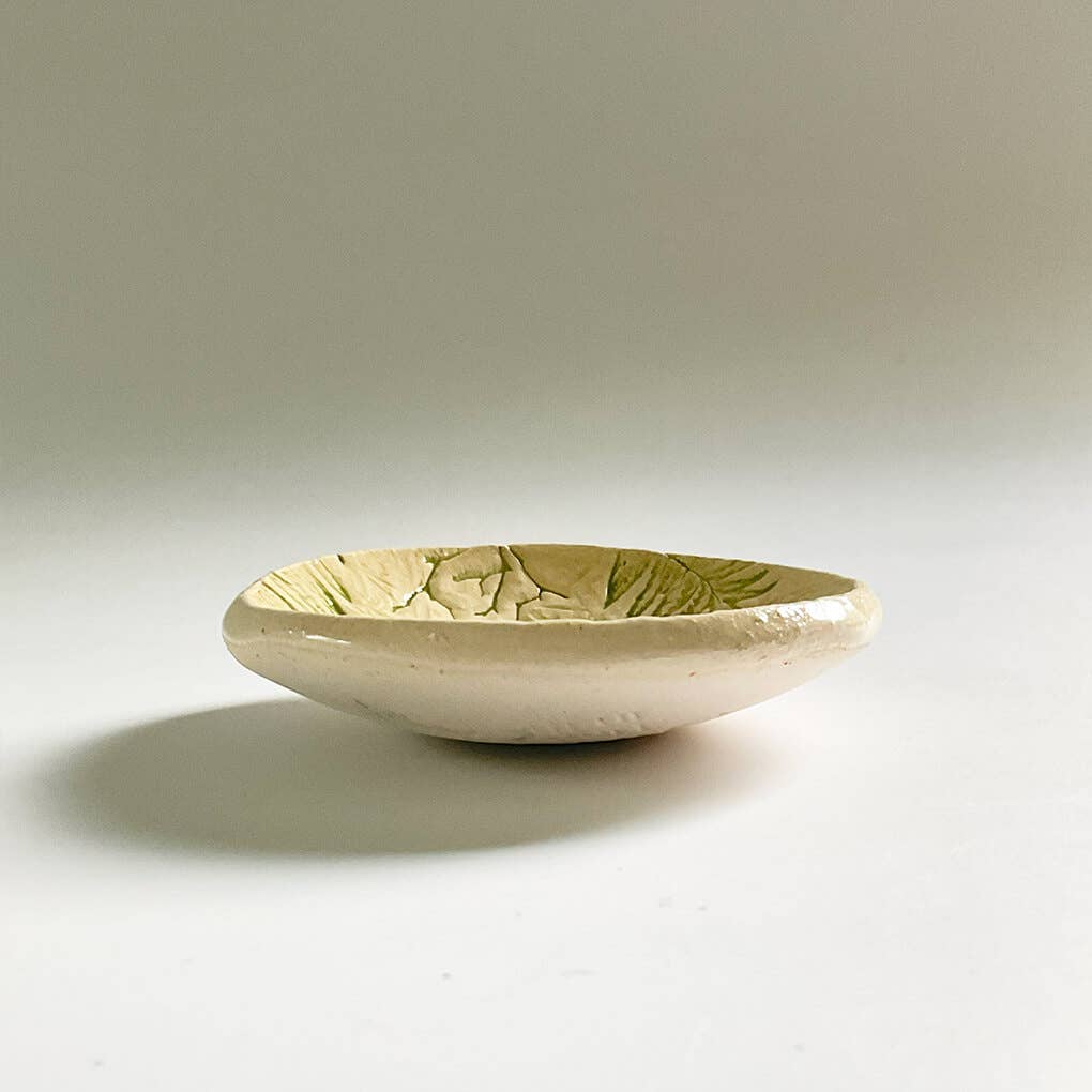 Pottery Dish Bowl - Pressed Flowers Nude