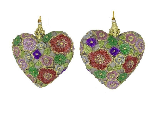 Beaded Petals Heart Ornament 3.5"