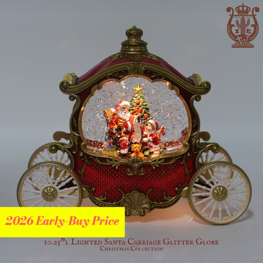 10.25"L Lighted Santa Carriage Glitter Globe, Xmas Decor