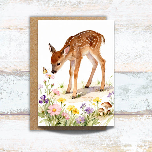 Woodland Deer and Butterfly Greeting Card