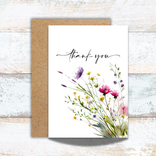 Wildflower Thank You Watercolor Greeting Card 