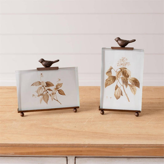 Botanical Glass Bird Photo Frame-Vertical And Horizontal Set of 2