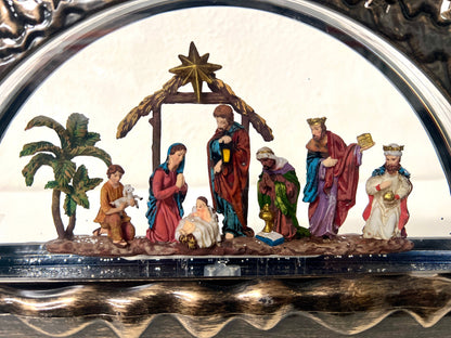 12.75” B/O Lighted Nativity Candle Bridge Glitter Globe