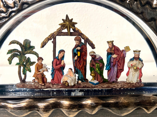 12.75” B/O Lighted Nativity Candle Bridge Glitter Globe