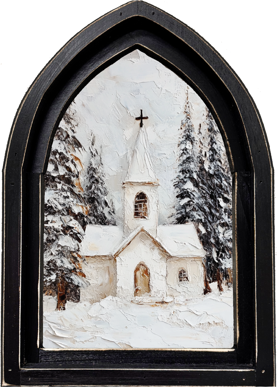 MINI ARCH FRAMED CANVAS-WHITE CHURCH WOODS
