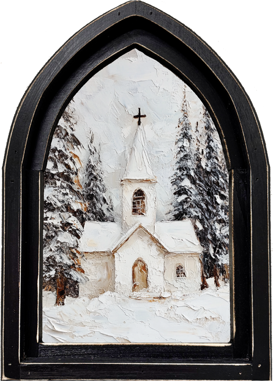 MINI ARCH FRAMED CANVAS-WHITE CHURCH WOODS