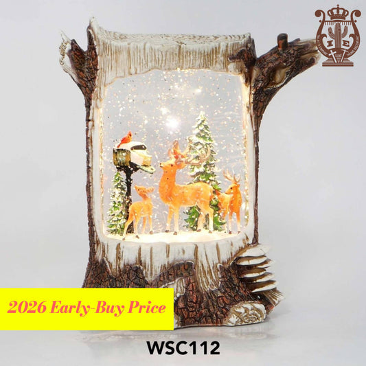 8.25" B/O Lighted Reindeer Stump Glitter Globe - Home Decor