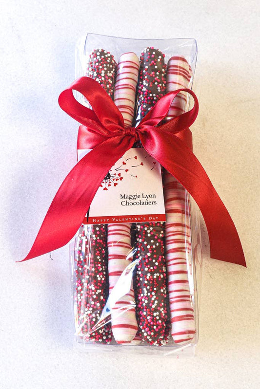 Maggie Lyon Chocolatiers - Valentine's 8pc Milk & White Chocolate Covered Pretzel Rods