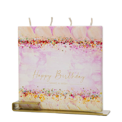 Flat Handmade Candle-Square Happy Birthday Cake with Sprinkles