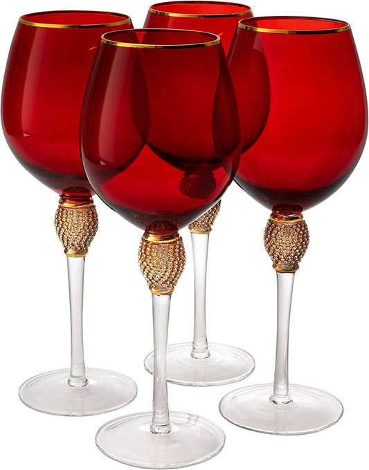 Red Diamond Stemmed Wine Glass Gold 14 oz