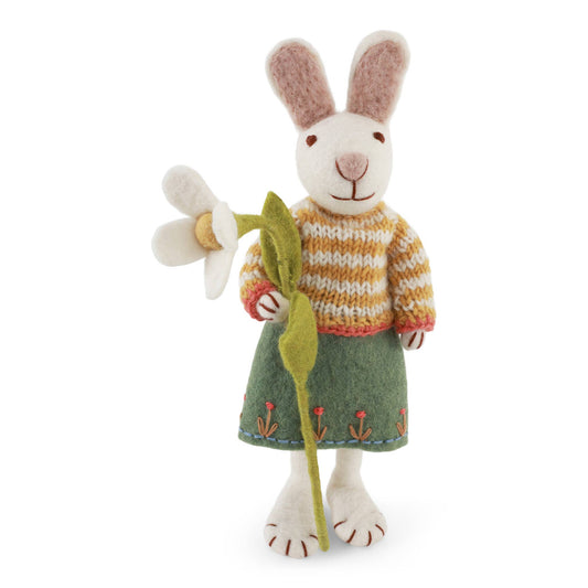 Medium White Girly Bunny w/Skirt & Snowdrop