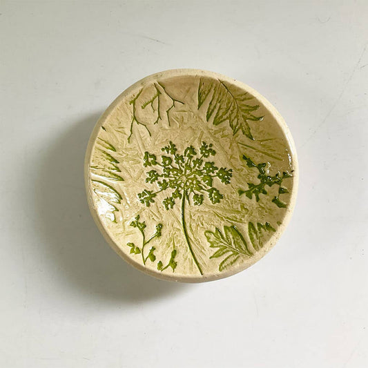 Pottery Dish Bowl - Pressed Flowers Nude