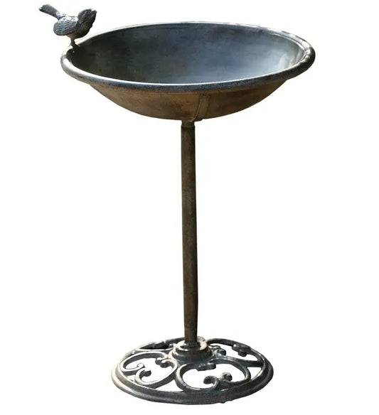 Antique-Style Metal Birdbath with Bird Accent