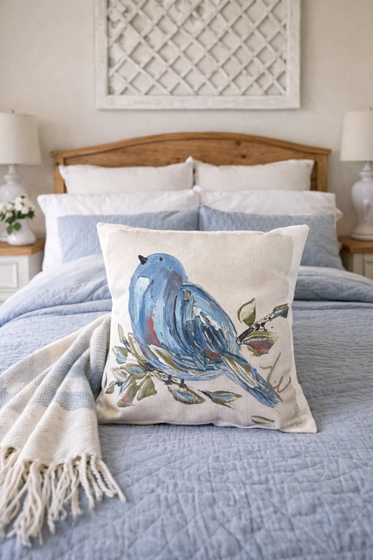 GA Fluffy Blue Bird Pillow