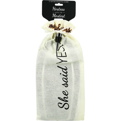 She Said Yes - 13.5" Wine Gift Bag Set