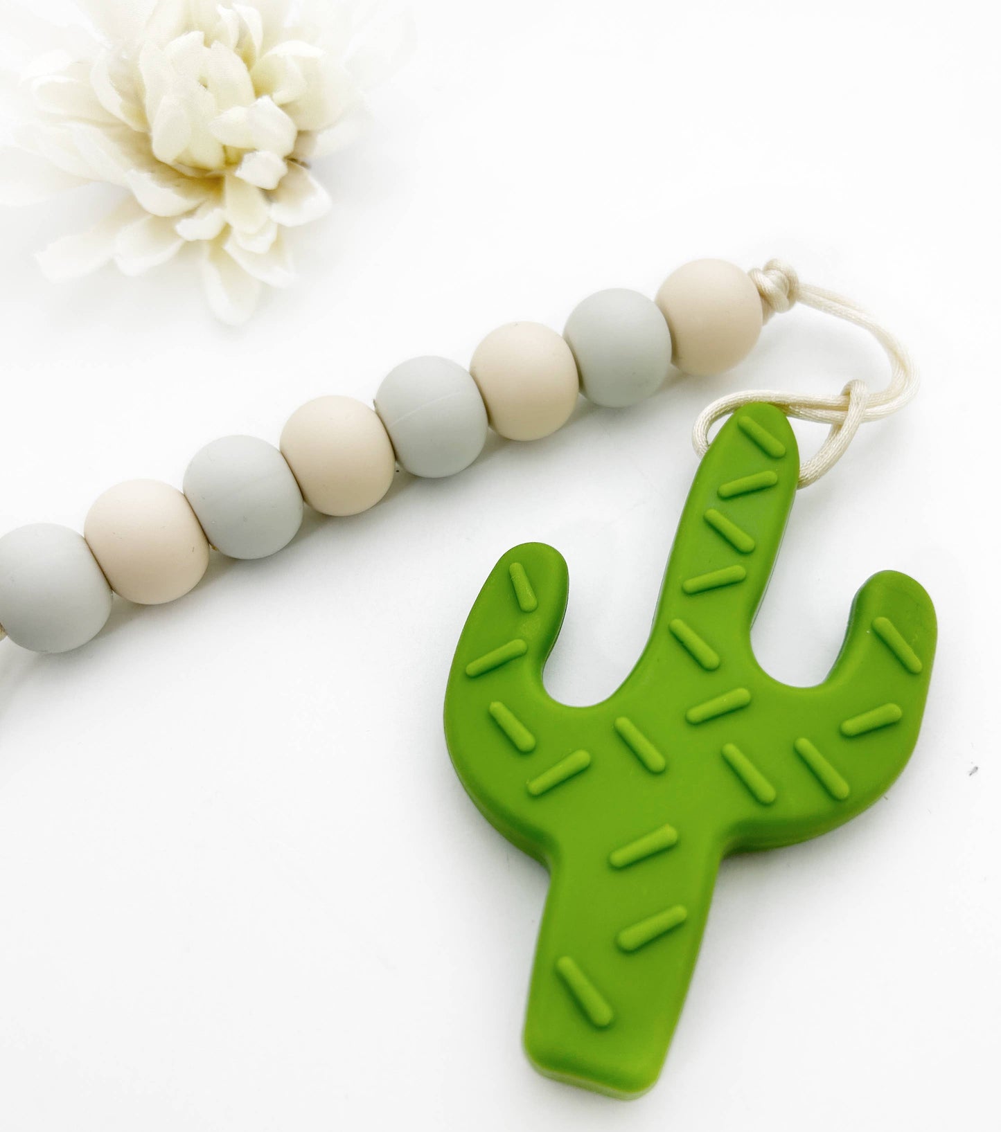 Green Cactus Silicone Teether with Detachable Pacifier Clip