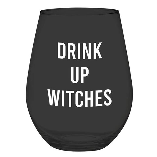 Stemless Wine Glass-Drink Up Witches