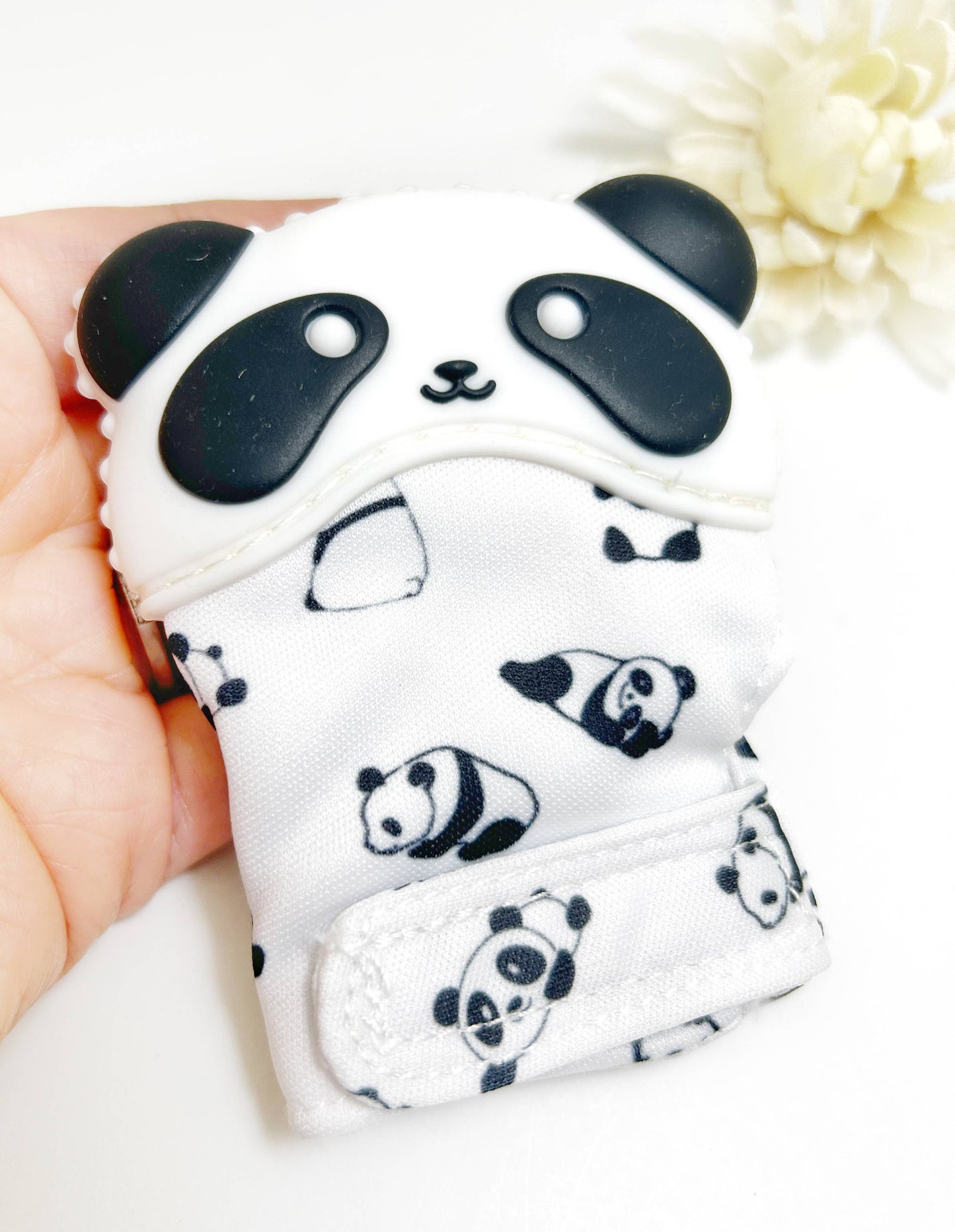 Monochromatic Panda Baby Teething Mitten