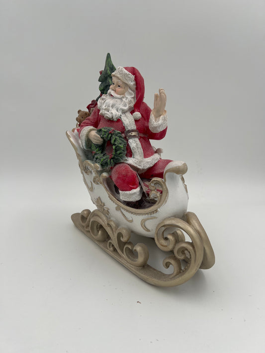 Glittered Santa in Sleigh Figurine