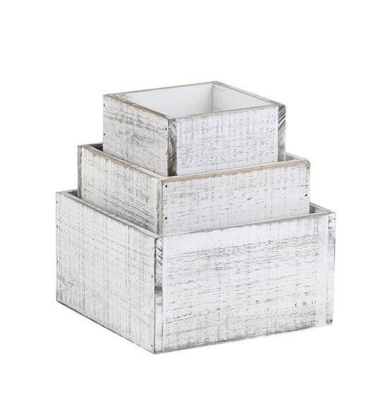 Set of 3 Planters Whitewash Wooden Boxes