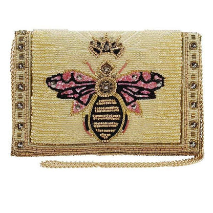 Buzzed Beaded bee with crown Crossbody Clutch Handbag