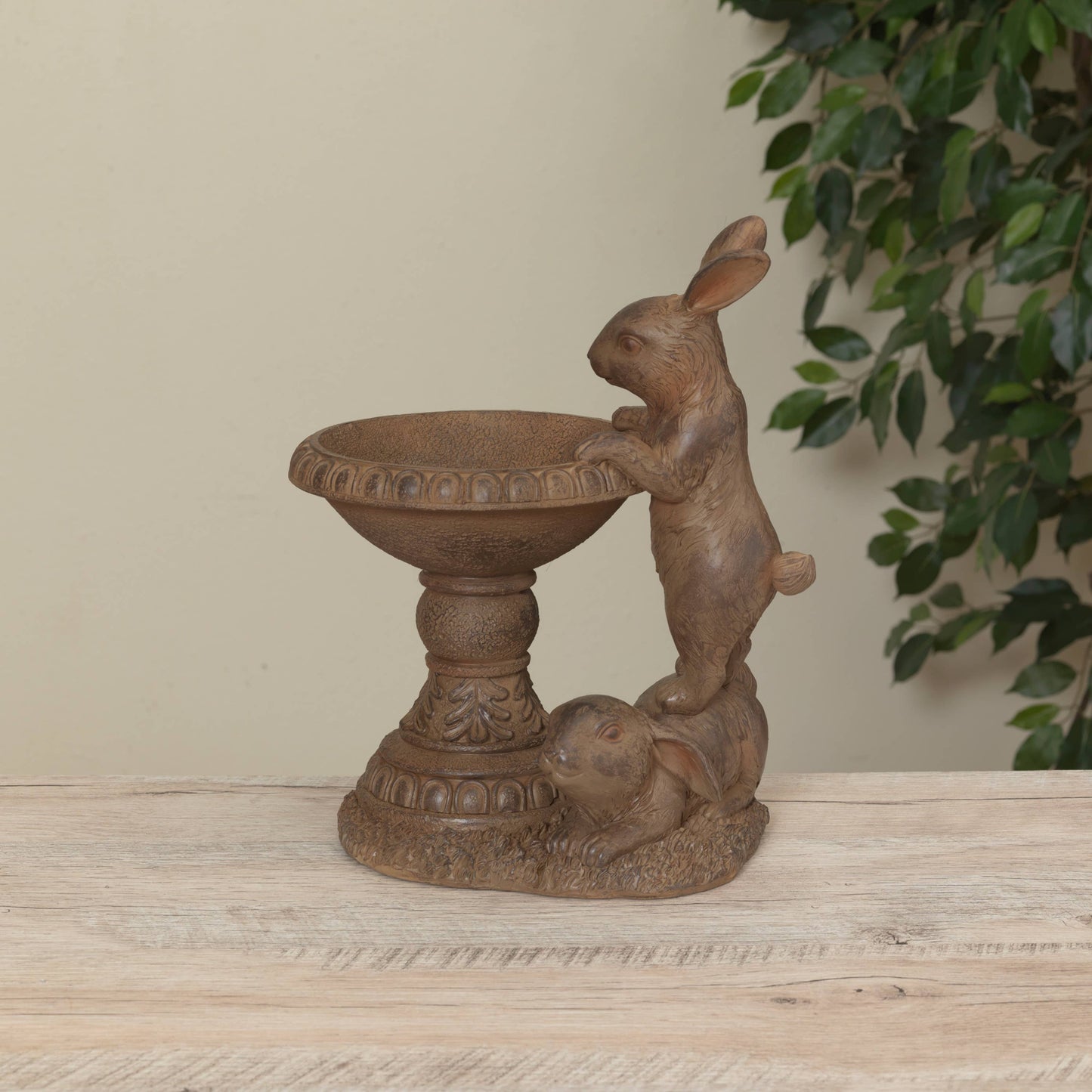 14.1"H Resin Bunny Birdbath